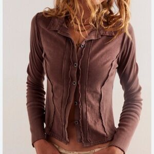 Free People Women's Chocolate Button-Down Shirt NWT